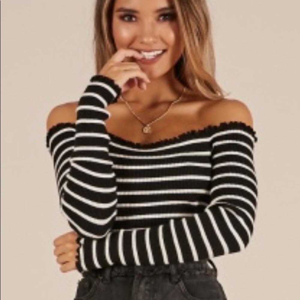 Black and white horizontal striped crop top-S(4)
